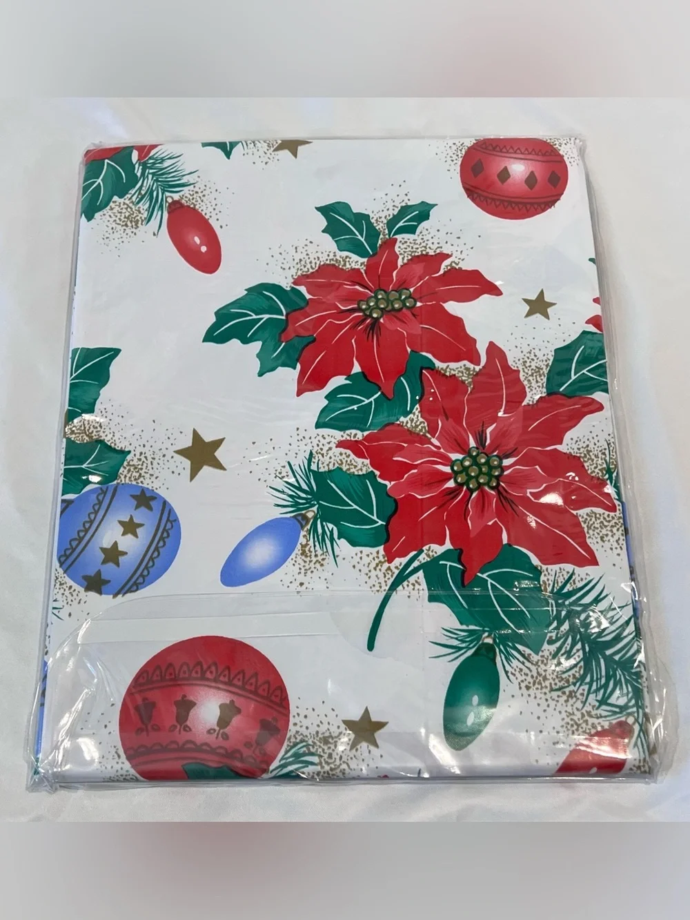 Vintage Christmas Poinsettia Vinyl Shower Curtain NOS 72x72